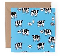 1 x Greeting Card - Blue Moo Cow Milk Cows Print - Blank Birthday Celebration Anniversary #170433