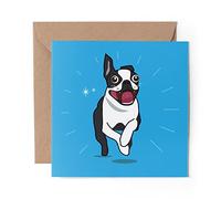 1 x Greeting Card Boston Terrier Cartoon Dog - Blank Birthday Celebration Anniversary #3129