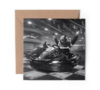 1 x Greeting Card BW - Go Karting Kart Racing - Blank Birthday Celebration Anniversary #39108