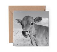 1 x Greeting Card BW - Jersey Cow Calf Cattle Farm - Blank Birthday Celebration Anniversary #36502