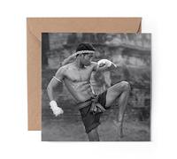 1 x Greeting Card BW - Muay Thai Boxing Fighter - Blank Birthday Celebration Anniversary #43262