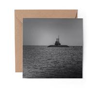 1 x Greeting Card BW - Submarine Boat Sea Sunset Battle War - Blank Birthday Celebration Anniversary #43604