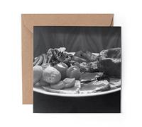 1 x Greeting Card BW - Sunday Roast Dinner Pub Lunch - Blank Birthday Celebration Anniversary #37003