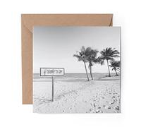 1 x Greeting Card BW - Surfs Up Surfing Beach - Blank Birthday Celebration Anniversary #38411