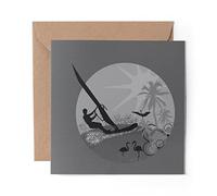 1 x Greeting Card BW - Tropical Windsurfing Surfer Surfing Wave - Blank Birthday Celebration Anniversary #40658