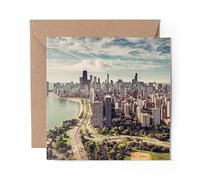 1 x Greeting Card Chicago Skyline Aerial View City - Blank Birthday Celebration Anniversary #21334