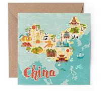 1 x Greeting Card - China Mongolia Tibet Map Landmarks - Blank Birthday Celebration Anniversary #58708