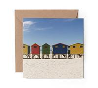 1 x Greeting Card Colorful Beach Huts Summer Holiday - Blank Birthday Celebration Anniversary #8091