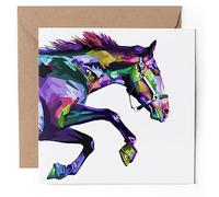 1 x Greeting Card - Colourful Horse Jumping Pony Horses - Blank Birthday Celebration Anniversary #52724