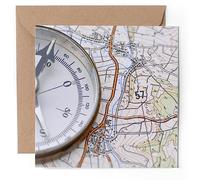 1 x Greeting Card - Compass & Map Hiking Mountaineering - Blank Birthday Celebration Anniversary #50593