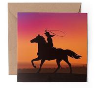 1 x Greeting Card - Cowgirl Wild West Mustang Horses - Blank Birthday Celebration Anniversary #52742