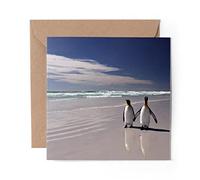 1 x Greeting Card Cute Couple Penguin Bird Beach - Blank Birthday Celebration Anniversary #8237