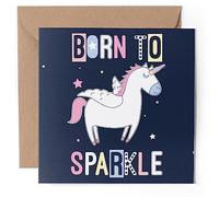 1 x Greeting Card - Cute Unicorn Horse Mythical Born To Sparkle - Blank Birthday Celebration Anniversary #58734