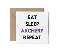 1 x Greeting Card - Eat Sleep Archery Repeat Purple Bow Arrow Sports Coach Birthday Gift #71137