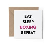 1 x Greeting Card - Eat Sleep Boxing Repeat Purple Gym PT Men's Women's Coach Birthday Gift #71151