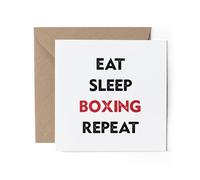 1 x Greeting Card - Eat Sleep Boxing Repeat Red Gym PT Men's Women's Coach Birthday Gift #71150