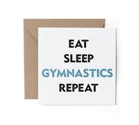 1 x Greeting Card - Eat Sleep Gymnastics Repeat Teal Sports Coach Men's Women's Birthday Gift #71143