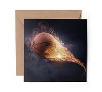 1 x Greeting Card Flaming Basketball Ball Sports - Blank Birthday Celebration Anniversary #2572