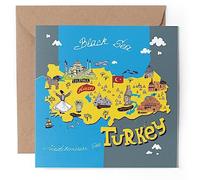 1 x Greeting Card - Fun Turkey Istanbul Map Travel Landmarks - Blank Birthday Celebration Anniversary #58799