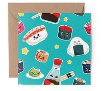 1 x Greeting Card - Funny Kawaii Sushi Pattern Japan Japanese - Blank Birthday Celebration Anniversary #170568