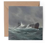 1 x Greeting Card - German WW2 Submarine Illustration - Blank Birthday Celebration Anniversary #51011