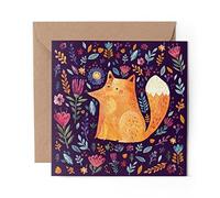 1 x Greeting Card Ginger Fox Forest Flowers Art - Blank Birthday Celebration Anniversary #15571