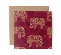 1 x Greeting Card Gold Indian Elephants Wild Animal - Blank Birthday Celebration Anniversary #8856