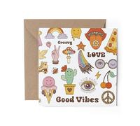 1 x Greeting Card - Good Vibes Peace Hippy Flowers Mushrooms Love Birthday Thank You Well Done Gift #70842