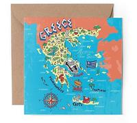 1 x Greeting Card - Greece Santorini Crete Map Landmarks - Blank Birthday Celebration Anniversary #58716
