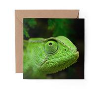 1 x Greeting Card Green Chameleon Reptiles - Blank Birthday Celebration Anniversary #8590