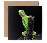 1 x Greeting Card - Green Iguana on Branch Lizard - Blank Birthday Celebration Anniversary #63146