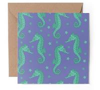1 x Greeting Card - Green Seahorse Sealife Underwater Beach - Blank Birthday Celebration Anniversary #170596