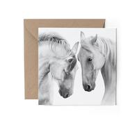 1 x Greeting Card - Grey White Horse Couple Equine Love Friendship Horses Pony Gift #71034