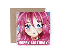 1 x Greeting Card - Happy Birthday Anime Cartoon Girl Pink Hair Manga Japanese Funny Joke Love Wife Partner Mum Dad Girls Boys Friend #79753