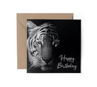 1 x Greeting Card - Happy Birthday Black & White Tiger Portrait Wild Cat Siberian Amur Bengal Gift #71038