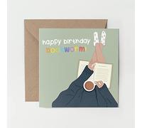 1 x Greeting Card - Happy Birthday Bookworm Book Reading Literacy Girls Daughter Friend Teenager Boys Trendy Art Illustration #79260