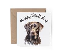 1 x Greeting Card - Happy Birthday Chocolate Labrador Retriever Dog Dogs Puppy Watercolour Art Gift #70920