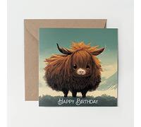 1 x Greeting Card - Happy Birthday Cute Highland Cow Cattle Art Gift #0054