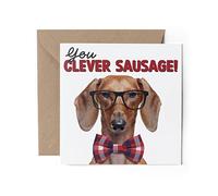 1 x Greeting Card - Happy Birthday Dachshund Clever Sausage Puppy Dogs University Congratulations Exams New Job Girls Boys Friend #79788