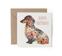 1 x Greeting Card - Happy Birthday Flowery Dachshund Sausage Dog Gift #70884