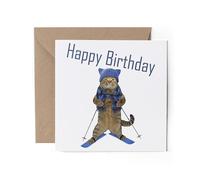 1 x Greeting Card - Happy Birthday Skiing Cat Kitten Ski Holiday Skier Gift #71012