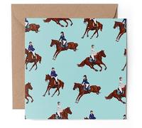 1 x Greeting Card - Horse Riding Pattern Show Jumping Girls - Blank Birthday Celebration Anniversary #51187