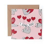 1 x Greeting Card I Love You Sloth Hearts Valentine - Blank Birthday Celebration Anniversary #45394