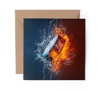 1 x Greeting Card Ice Hockey Puck Fire - Blank Birthday Celebration Anniversary #3377