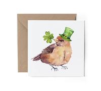1 x Greeting Card - Irish Bird Leprechaun Ireland Saint St Patrick Watercolour Birthday Thank You Well Done Gift #70825