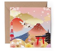 1 x Greeting Card - Japan Mount Fuji Japanese Style Illustration - Blank Birthday Celebration Anniversary #51248