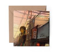 1 x Greeting Card Japanese Anime Girl Cartoon Japan - Blank Birthday Celebration Anniversary #45429