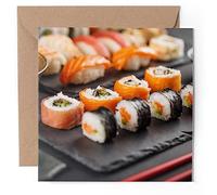 1 x Greeting Card - Japanese Sushi Rolls Nigiri Salmon - Blank Birthday Celebration Anniversary #51254