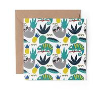 1 x Greeting Card Jungle Sloths Chameleon Reptile Pattern - Blank Birthday Celebration Anniversary #45450