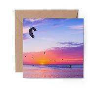 1 x Greeting Card Kite Surfing Sunset Beach - Blank Birthday Celebration Anniversary #2474